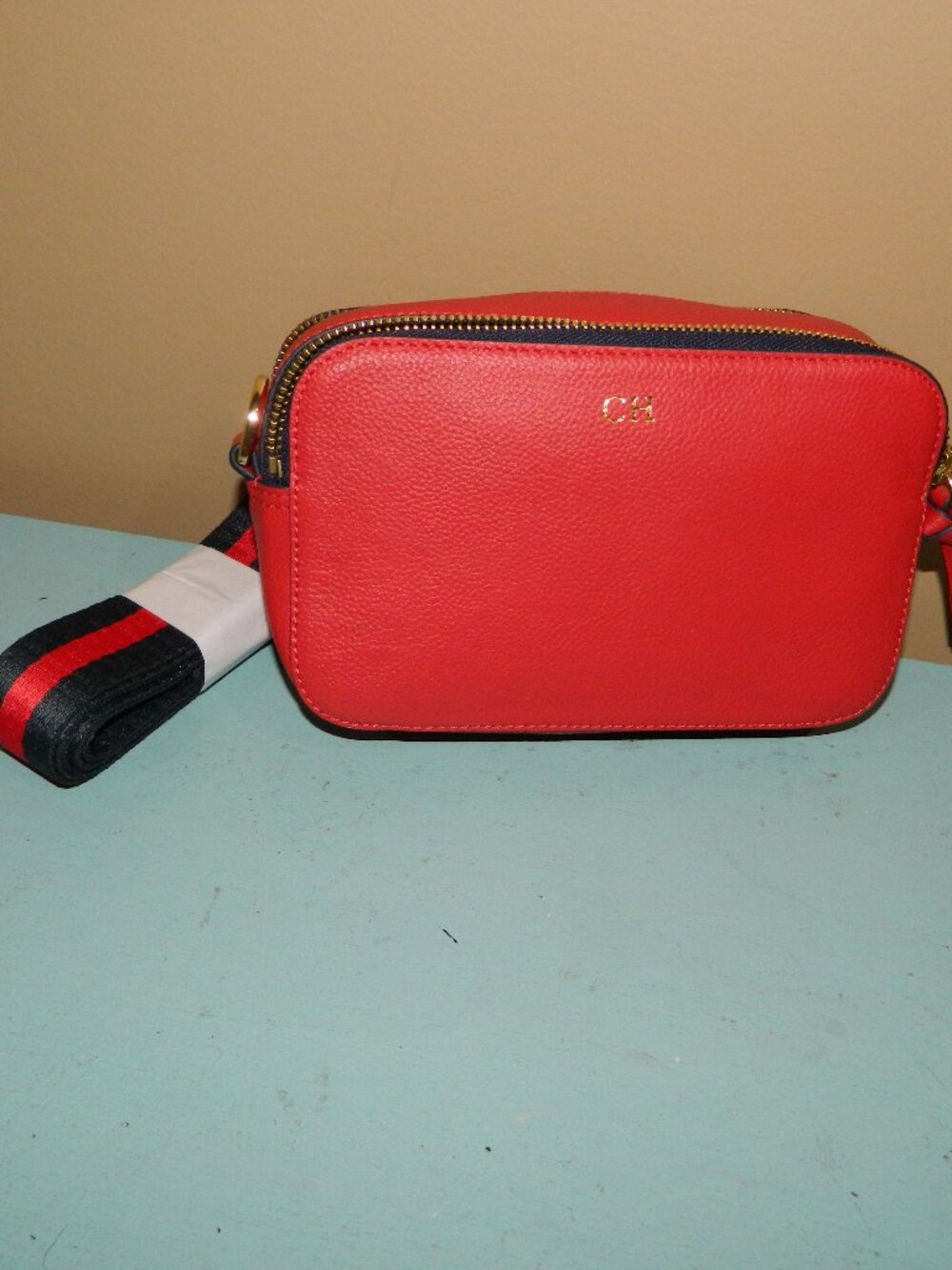 Mark & Graham Sophie Double Zip Leather Crossbody Bag "CH" Mono